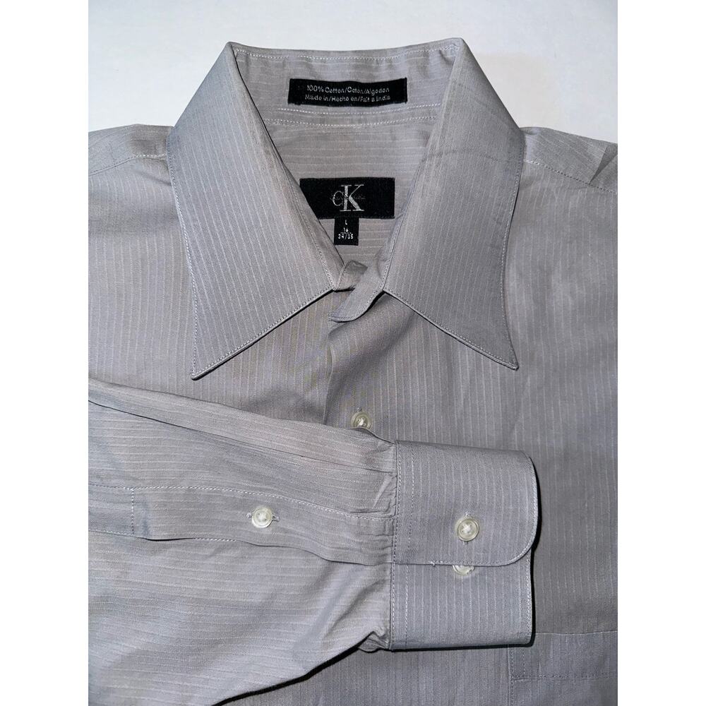Calvin Klein Button Down Dress Shirt Mens Size Large 16 34/35 Gray  Front Pocket